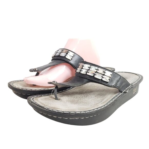 Alegria Womens Size 11.5 Black Leather Rhinestone Embellished Slide Sandals - Picture 2 of 8